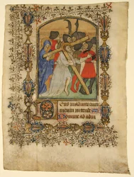 Manuscript Leaf from a Book of Hours... Illuminated Initial D and Christ Bearing the Cross