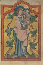 Manuscript Leaf with Saint Christopher Bearing Christ, German or Swiss, Early 14th Century