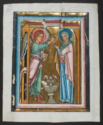 Manuscript Leaf with the Annunciation, from a Psalter, mid-13th century