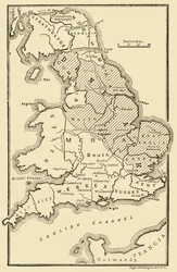 Map of England, Showing Anglo-Saxon Kingdoms and Danish Districts, c9th Century