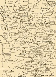 Map showing the border between France and Germany, First World War, c. 1915, c. 1920