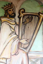 Marian sanctuary Our Lady of the Lake Togo. King David playing the harp. Painting. Togo
