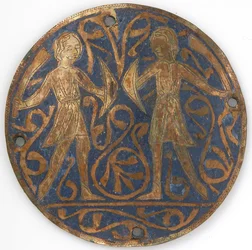 Medallion with Two Young Warriors with Falchions and Bucklers, French, ca. 1240-60