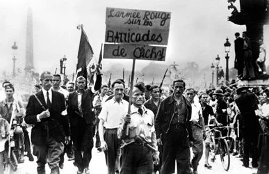 Members of the Resistance Marching on the Place de la Concorde, Liberation of Paris, August 1944