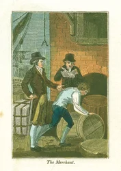 Merchant and His Clerk at the Dockside Checking Goods at a Warehouse