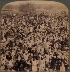 Mohammedans on Fast Day outside Jumma Mosque, looking south, Delhi, India