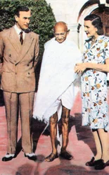 Mohandas Karamchand Gandhi 1869-1948, Standing Between Lord and Lady Mountbatten