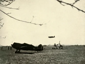 Morane 406 at Vassincourt Aerodrome with French Curtiss Hawk and Hurricane