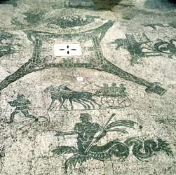 Mosaic, Carts Pulled by Mules with Travellers, Cisarii