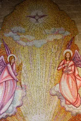 Mosaic in Sacro Cuore di Gesu church: angels and holy ghost, Gallipoli, Italy