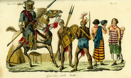 Mounted bodyguard to the Sheikh of Bornu along with Kanembu lancer and Munga archer, Kanem-Bornu Empire