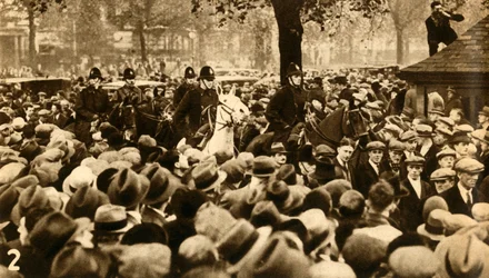 Mounted Police and Marchers, Means Test Protests, Hyde Park, London
