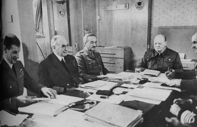 Mr Churchill at a conference on board ship