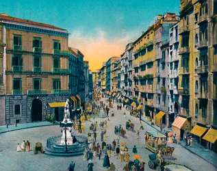 Napoli - Via Roma, Largo Carita Con Monumento A Carlo Poerio
