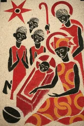 Nativity, Fresco Designed and Painted in 1963 by Dom Georges Saget, Keur Moussa Abbey Church, Keur Moussa, Senegal