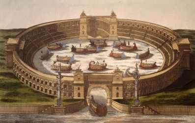 Naumachia in Roman Amphitheater / Copper Engraving