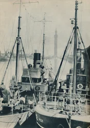 Naval Trawler, HMS Liffy Alongside a Grimsby Fishing Vessel in Grimsby Docks