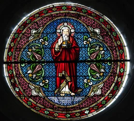 Notre-Dame Saint-Lazare collegiate church. Stained glass window: God, Avallon, France
