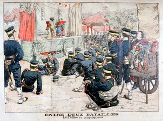 Off duty Japanese soldiers at the theatre in their camp, Russo-Japanese War