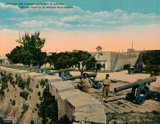 Old cannons on a parapet at La Cabana Fortress, Havana, Cuba