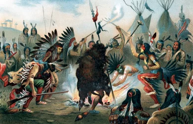 Oleograph of a Sioux War Dance