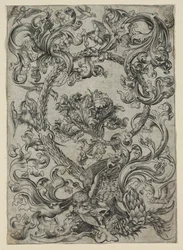 Ornamental Foliage, with an Owl and other Birds, 1400s
