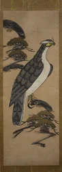 Otsu-e of Falcon on a Pine Tree, 18th century