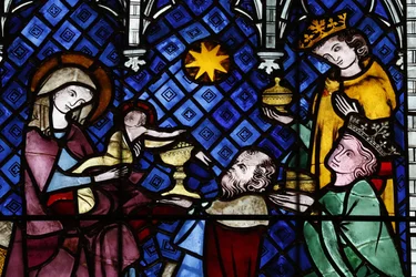 Our Lady of Strasbourg Cathedral Stained Glass Window: The Nativity and Adoration of the Magi, 14th Century, Strasbourg, France