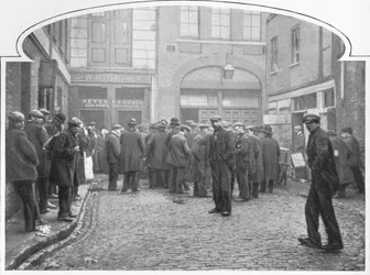 Outside a soup kitchen, Grays Yard, Marylebone, London