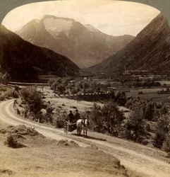 Over fertile fields of Vide Valley, near Skaare, to Mr. Skaalas icy heights 6360 ft. Norway, 19