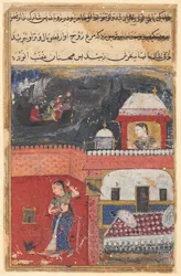 Page from Tales of a Parrot Tuti-nama: First night: Khujasta kills the pet myna, c. 1560