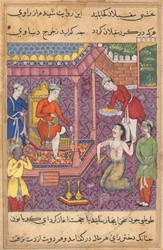 Page from Tales of a Parrot Tuti-nama: Thirty-fifth night: The magician disguised, c. 1560