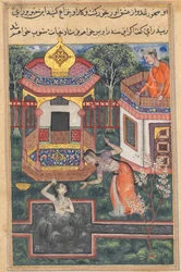 Page from Tales of a Parrot Tuti-nama: Thirty-fifth night: The son of the king of Babylon