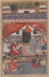 Page from Tales of a Parrot Tuti-nama: Thirty-third Night: Preparation for the Marriage