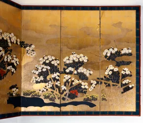 Pair of screens with 6 panels with gold background, Edo period, Japanese