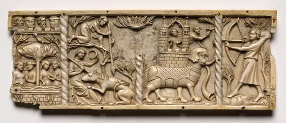 Panel from a Casket with Scenes from Courtly Romances