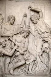 Sculpture in Saint Roch church: Jesus tortured, Paris, France