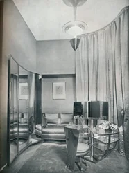 Part of a boudoir dressing-room in dove grey satin and chromium plated metal, by Eugene Printz of Paris