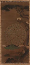 Peacock, peonies and pine, Edo period