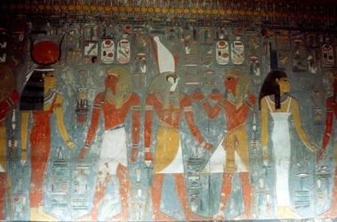 Pharaoh Horemheb with the goddess Isis and the god Horus, Ancient Egyptian