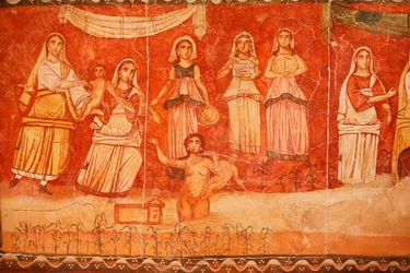 Pharaoh and the Childhood of Moses, Fresco from the Synagogue of Dura Europos, 244-245, National Museum of Damascus, Photo Taken at the Jewish Museum, New York