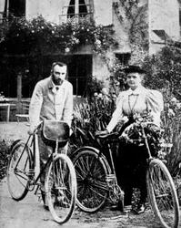 Pierre and Marie Curie, French Physicists, Preparing to Go Cycling