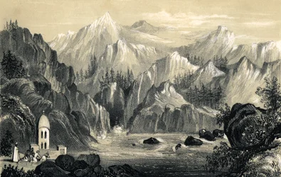 Pilgrims at the source of the Ganges, India, 1847