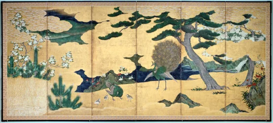 Pines and Peacocks, Japanese Edo Period