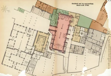 Plan of Guildhall and Its Surroundings, City of London