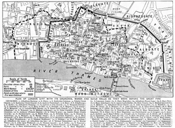 Plan of the City of London Showing Churches, Wards and Guild Halls