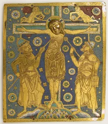 Plaque with the Crucifixion between Longinus and Stephaton and Personifications..., German, c1200