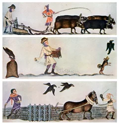 Ploughing, sowing, and harrowing