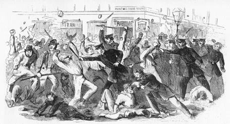 Police Charge Rioters At The Tribune Office, c1860s