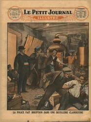 Police raid on an illicit distillery, 1930